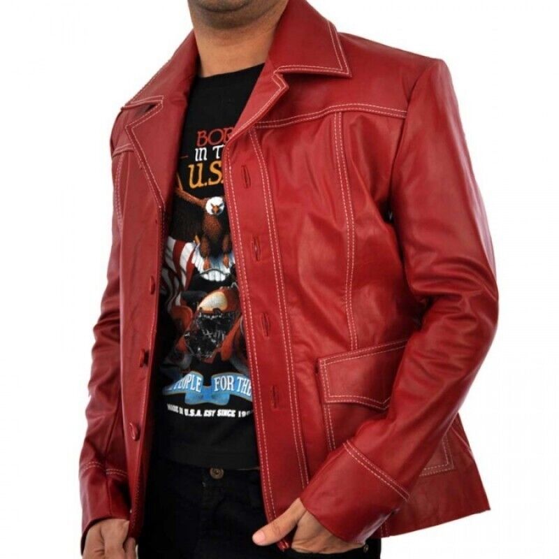 Fight Club Brad Pitt Red Leather Jacket - Image 3