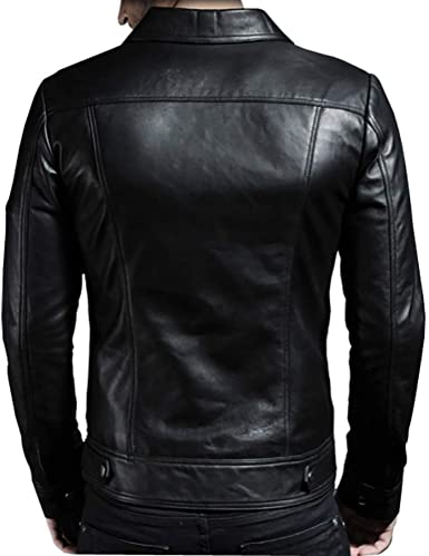 Men's Genuine Lambskin Leather Jacket (Black, Biker Jacket) - Image 2