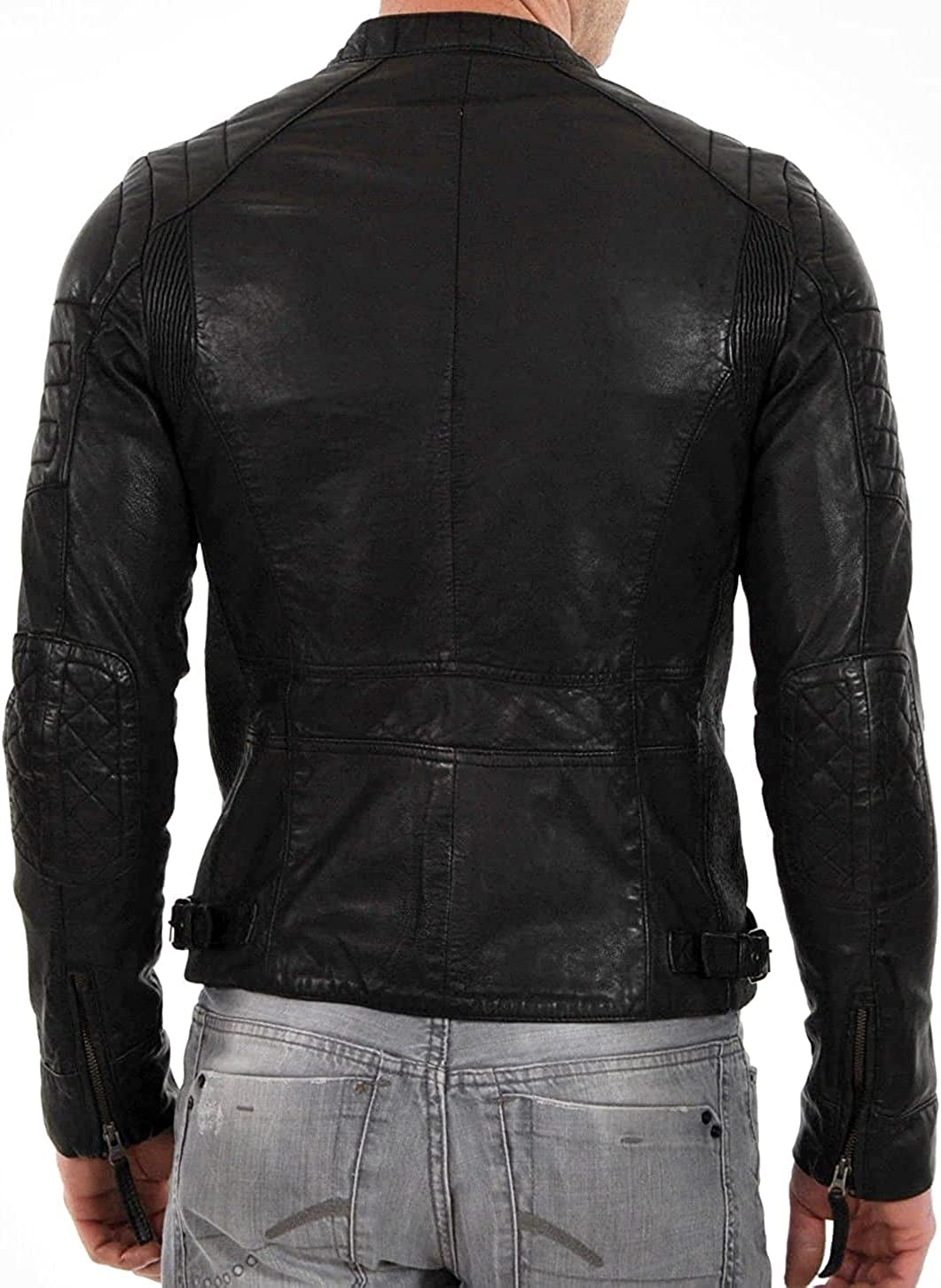 Muzqey Biker Vintage Motorcycle Cafe Racer Black Leather Bomber Jacket for Men - Image 4