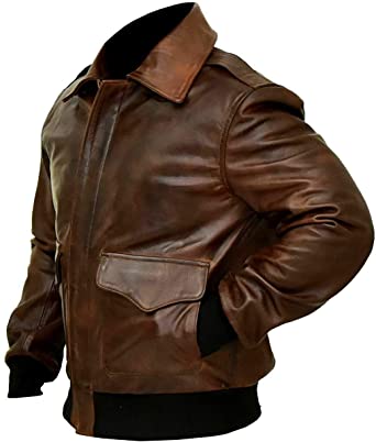 Men's A-2 Aviator Distressed Brown Genuine Flight Bomber Leather Jacket - Image 3