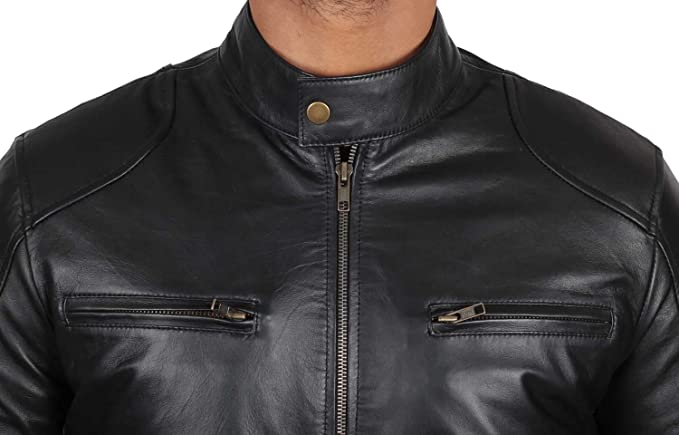 Genuine Black Leather Jacket Men - Real Lambskin Motorcycle Mens Leather Jackets - Image 4
