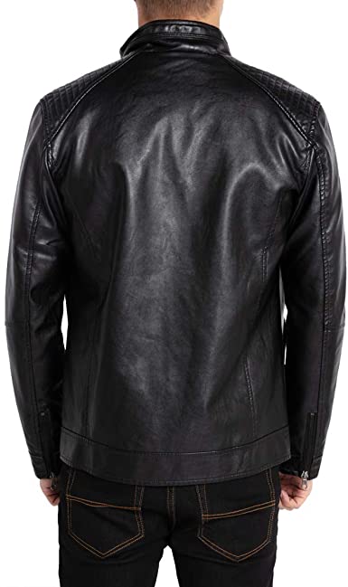 Men's Stand Collar Black Biker Leather Jacket Lightweight Real Leather Outwear - Image 3
