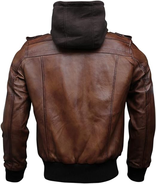 Muzqey Bomber Genuine Leather Men's Jacket Hooded - Black and Brown - Image 5