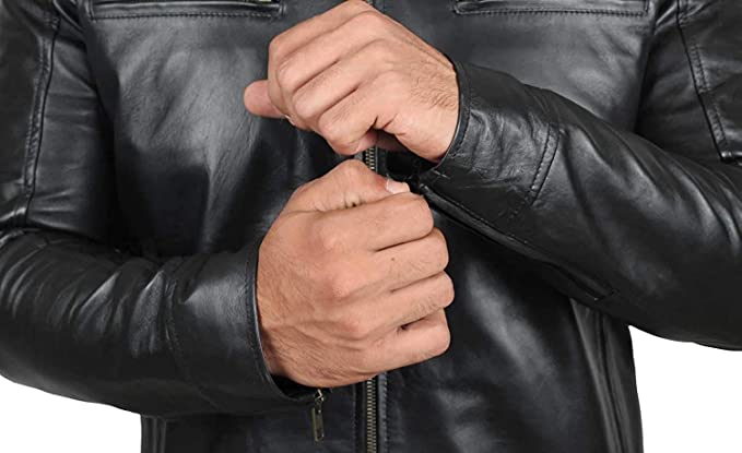 Genuine Black Leather Jacket Men - Real Lambskin Motorcycle Mens Leather Jackets - Image 3