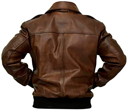 Men's A-2 Aviator Distressed Brown Genuine Flight Bomber Leather Jacket - Image 2
