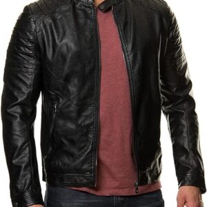 Muzqey Biker Men's Real Leather Black Bomber Jacket