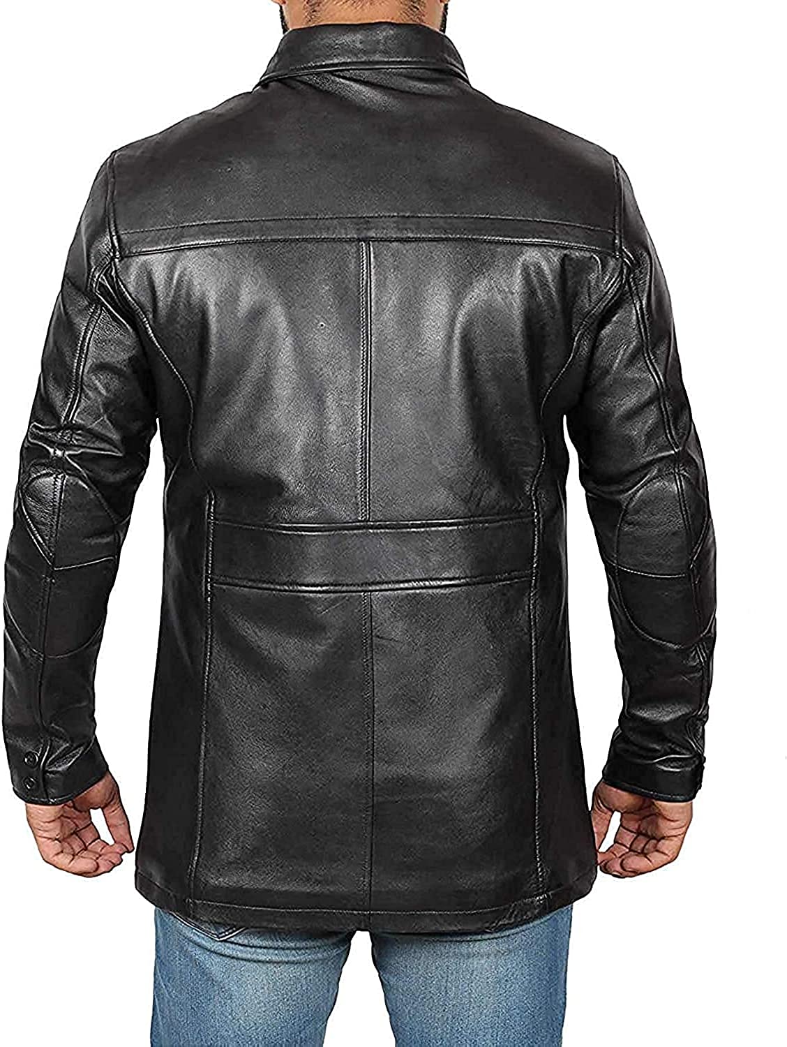 Muzqey Leather Jacket Lambskin Black Leather Trench Coat Men's - Image 2