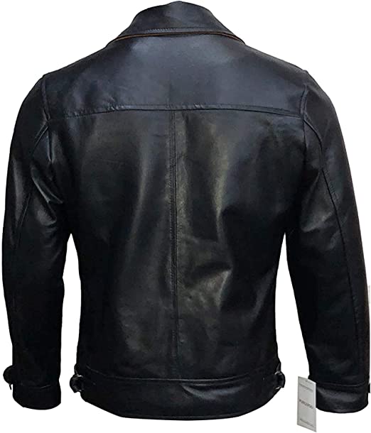 Men's New Motorcycle Black Biker Real Leather Jacket - Image 2