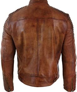 Alternative view of Men's Distressed Brown Cafe Racer Quilted Shoulder Motorcycle Brown Biker Leather Jacket