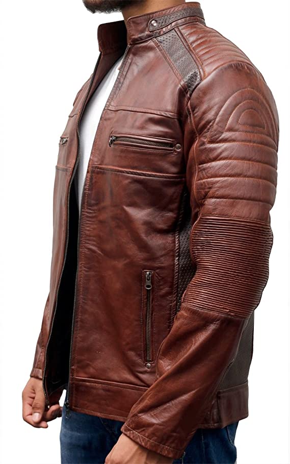 Café Racer Vintage Brown Men’s Real Leather Jacket || Distressed Waxed Jacket - Image 5