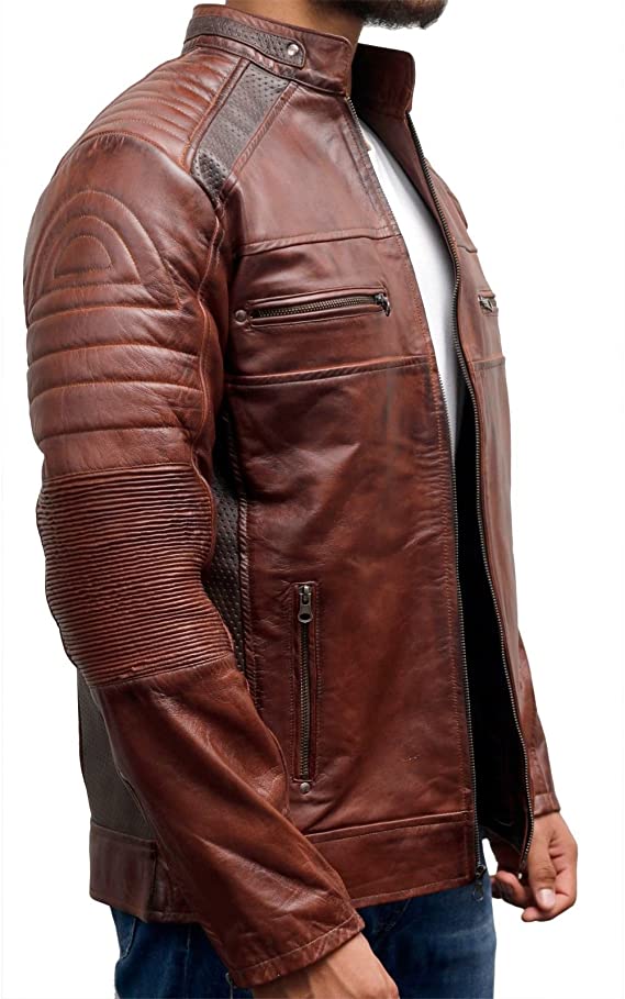 Café Racer Vintage Brown Men’s Real Leather Jacket || Distressed Waxed Jacket - Image 4