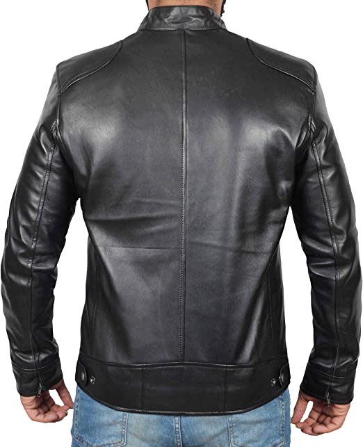 Genuine Black Leather Jacket Men - Real Lambskin Motorcycle Mens Leather Jackets - Image 2