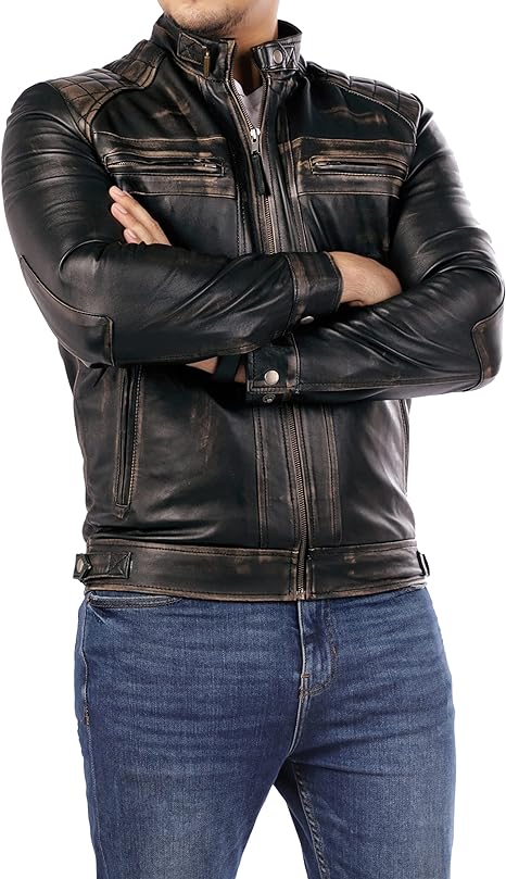Muzqey Lambskin Leather Jacket - Men's Casual Style Café Racer Real Quilted Style for Motorcycle - Image 5