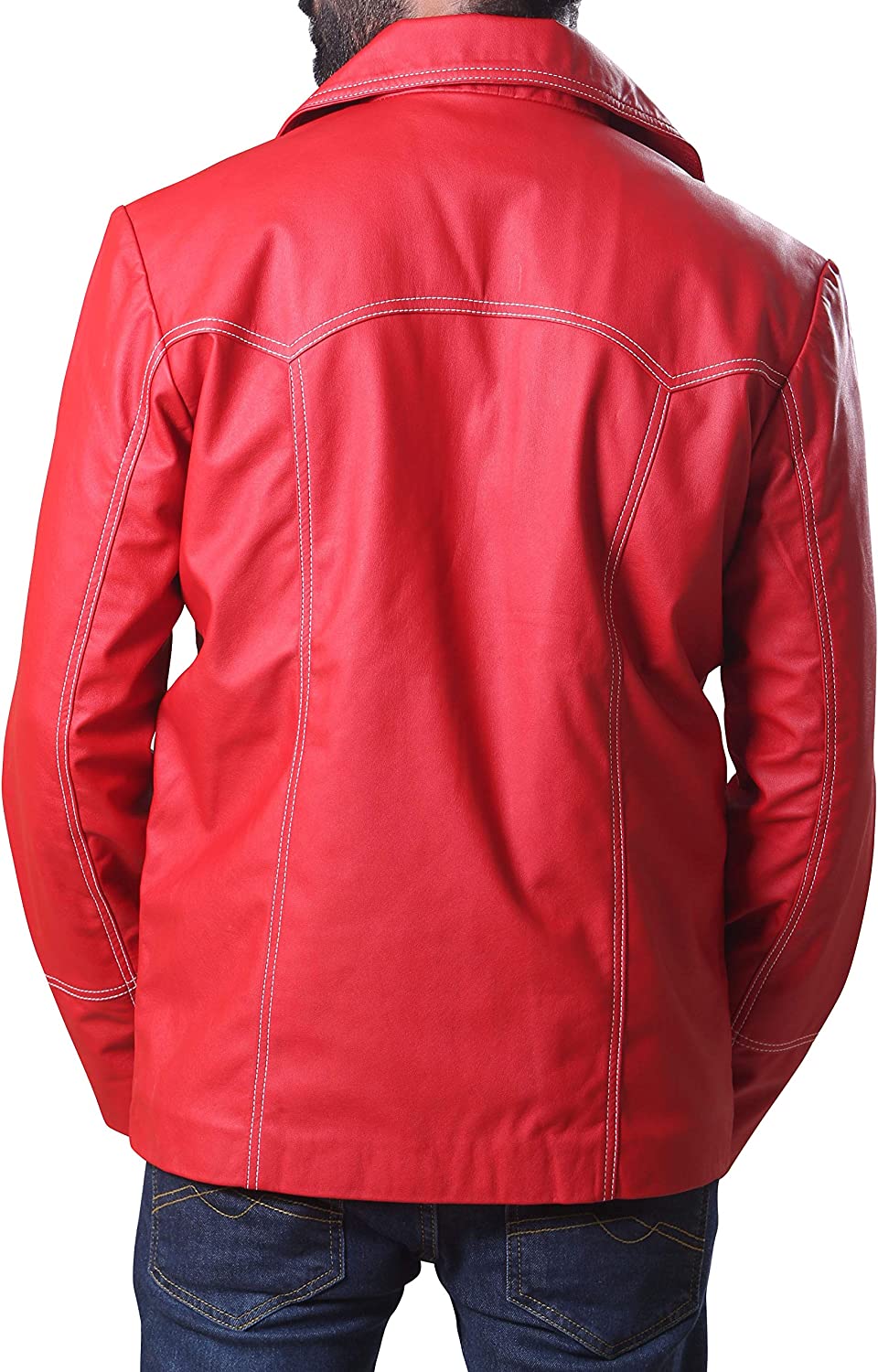 Muzqey Brad Red Real Leather Jacket FC Shirt Collor Durden Coat Tyler Jacket - Image 2