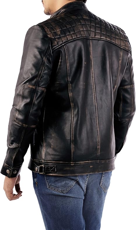 Muzqey Lambskin Leather Jacket - Men's Casual Style Café Racer Real Quilted Style for Motorcycle - Image 2