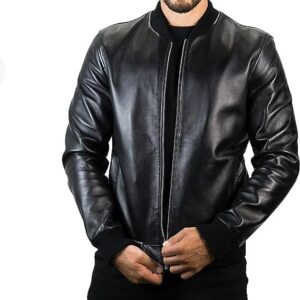 Leather Bomber Jacket - Genuine Sheepskin For Men in Black