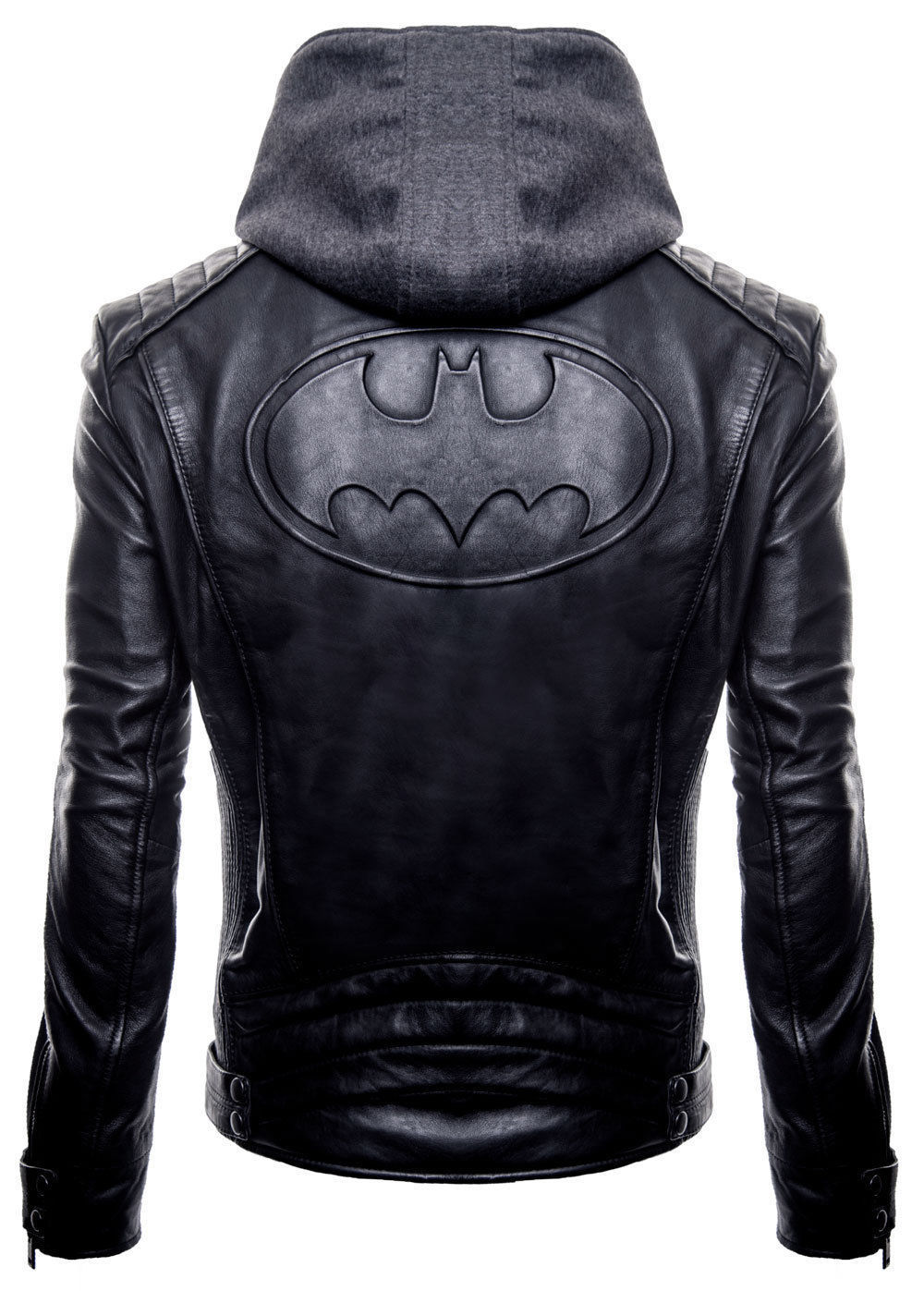 New Batman Logo Motorcycle Brando Biker Real Leather Hoodie Jacket - Detach Hood - Image 2