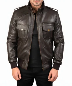 Agent Shadow Mens Brown Leather Bomber