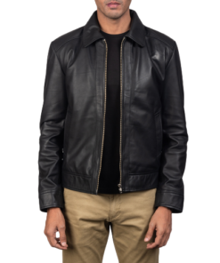 Muzqey Black Bomber Leather Jacket