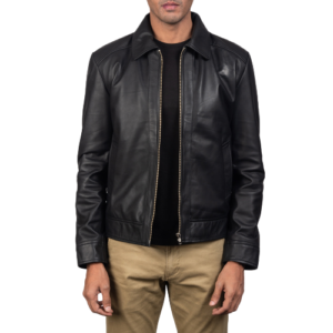 Muzqey Black Bomber Leather Jacket