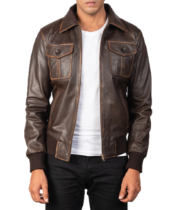 Mens’ Aaron Brown Leather Bomber Jacket