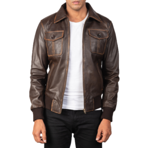 Mens' Aaron Brown Leather Bomber Jacket