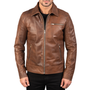 Bomber Brown Leather Biker Jacket