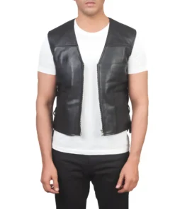 Muzqey Mens Brandon Black Leather Vest