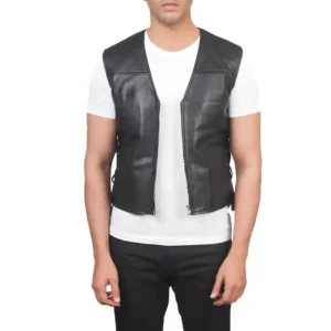 Muzqey Mens Brandon Black Leather Vest