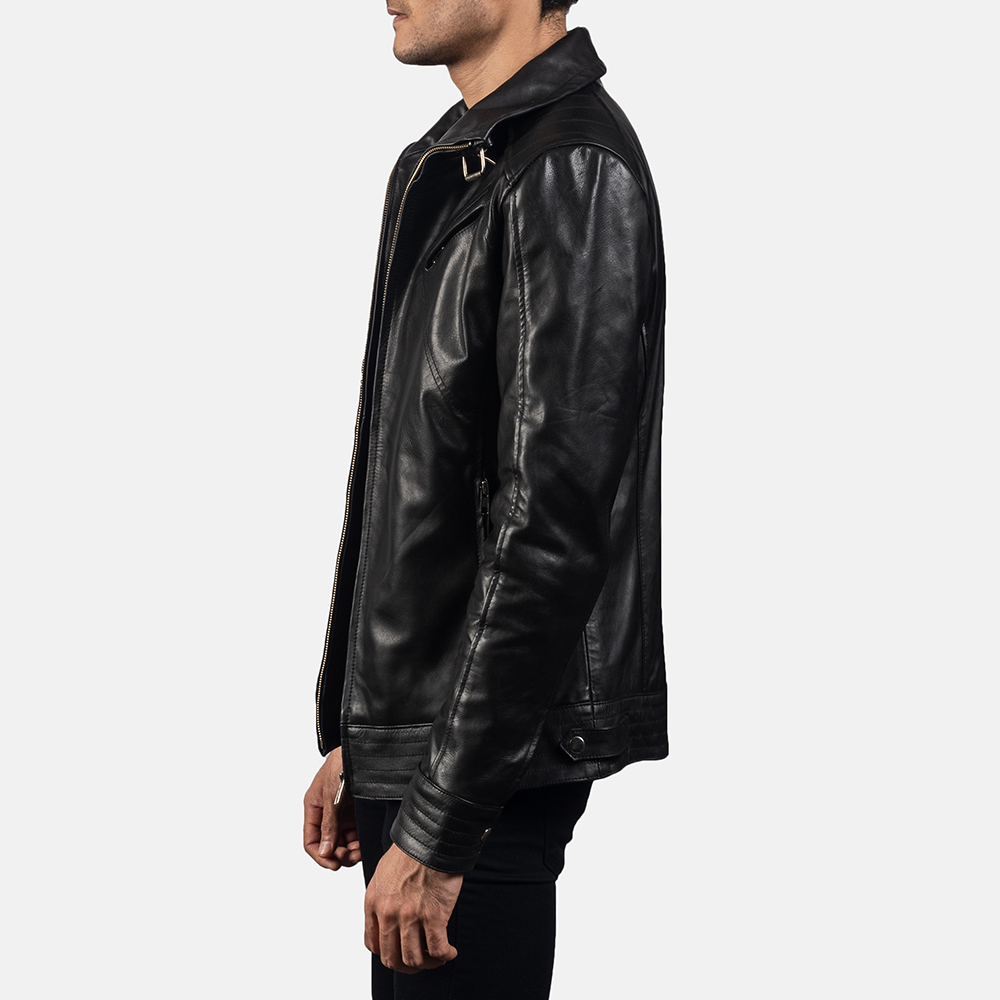 Muzqey Men's Real Leather Bomber Jacket Black - Image 5