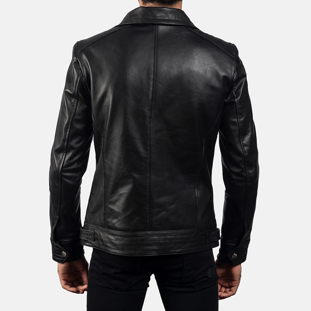 Muzqey Men's Real Leather Bomber Jacket Black - Image 2