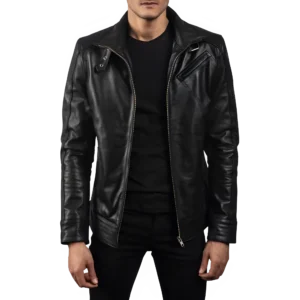 Muzqey Men's Real Leather Bomber Jacket Black