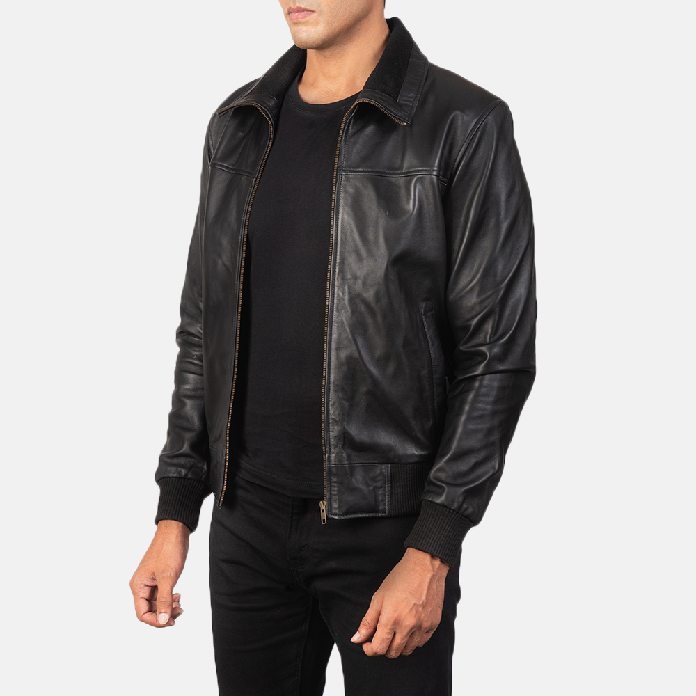 Air Rolf Black Leather Bomber Jacket - Image 4
