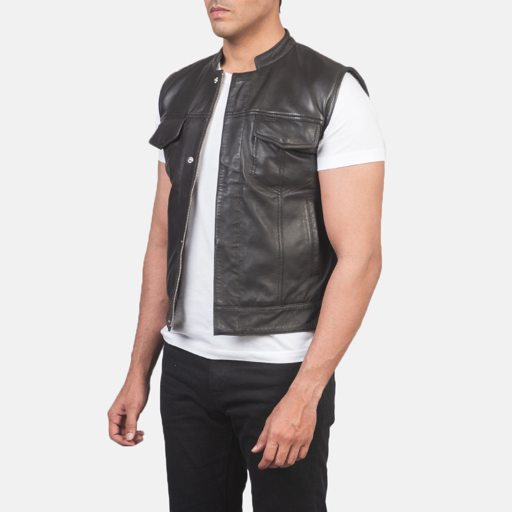 Atlas Moto Mens Brown Leather Vest - Image 4