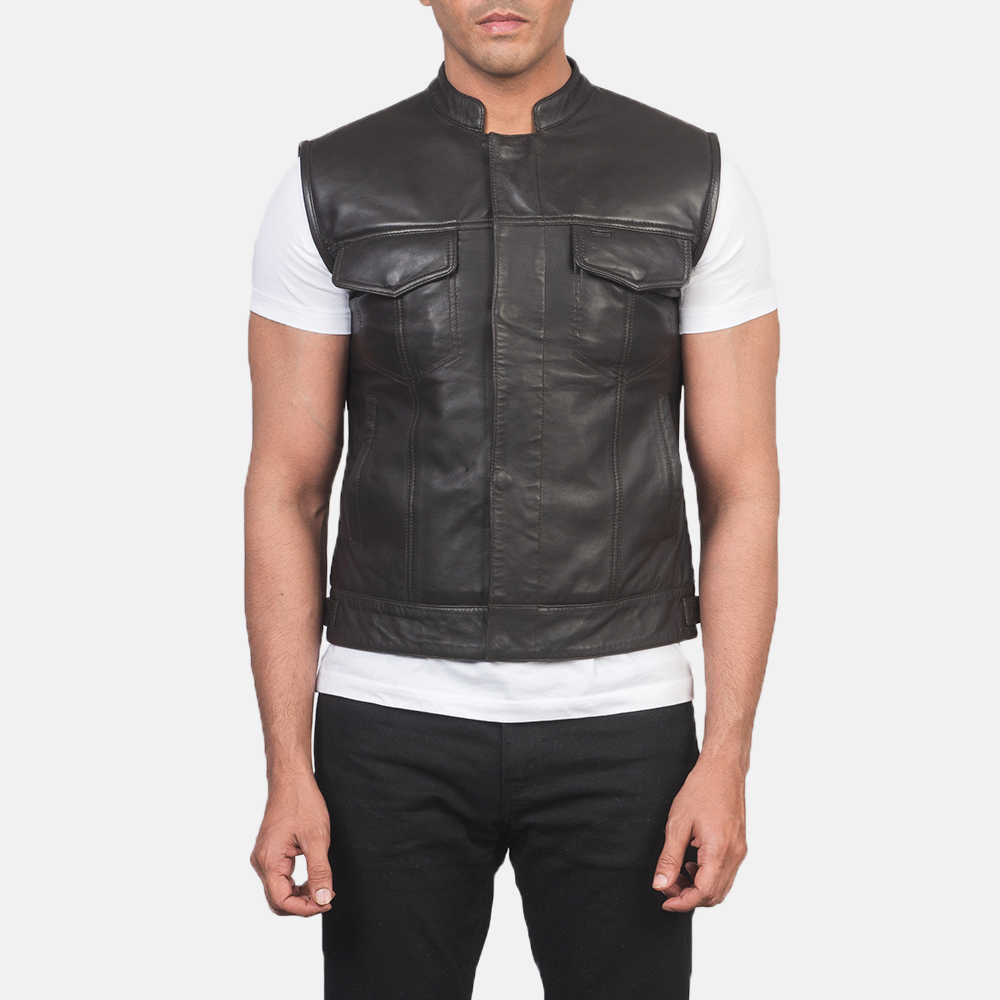 Atlas Moto Mens Brown Leather Vest - Image 3