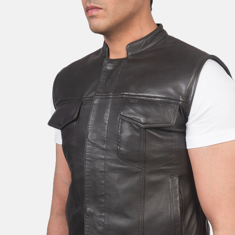 Atlas Moto Mens Brown Leather Vest - Image 5
