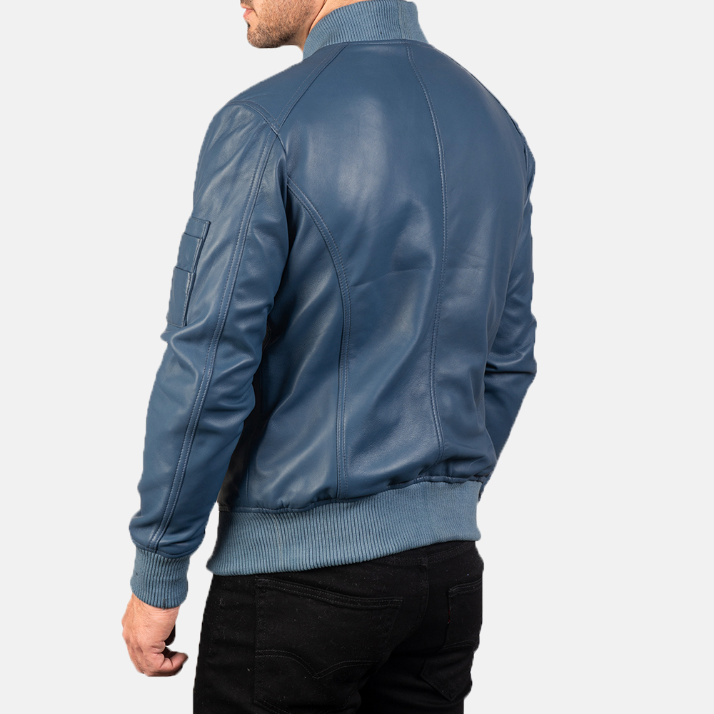 Men's Bomber Leather Jackets in Brown, Blue and Black - Image 4