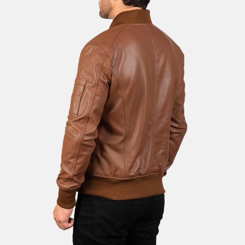 Men's Bomber Leather Jackets in Brown, Blue and Black - Image 2