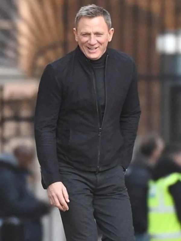 Men's James Bond 007 Slim-fit Spectre Daniel Craig Style Black Suede Leather Jacket - Image 4