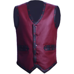 Men's Genuine Motorcycle Leather Vest Gangster Biker Vest Maroon