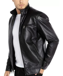 Men’s Stand Collar Black Biker Leather