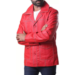 Muzqey Brad Red Real Leather Jacket FC Shirt Collor Durden Coat Tyler Jacket