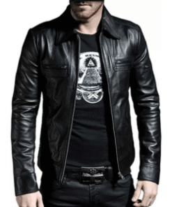 Men’s Genuine Lambskin Leather Jacket (Black,