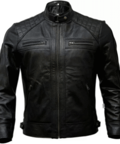 Mens Genuine Leather Biker Jacket Black