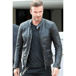 Mens David Beckham Black Real Leather Jacket.