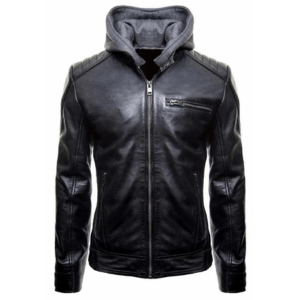 New Batman Logo Motorcycle Brando Biker Real Leather Hoodie Jacket - Detach Hood