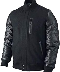 Alternative view of Kobe Destroyer XXIV Battle Michael B Jordan Black Versity Leather Sleeves Jacket