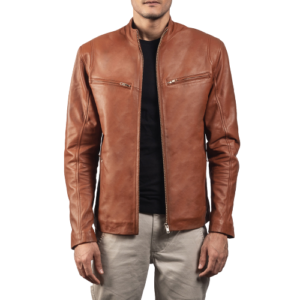 Brown Leather Biker Bomber Jacket