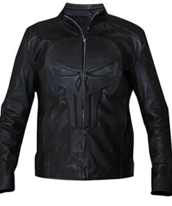 Black Punisher Padded Embossed Biker Leather