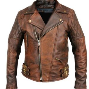 Men's Distressed Brown Biker Cafe Racer Vintage Motorcycle Real Leather Jacket